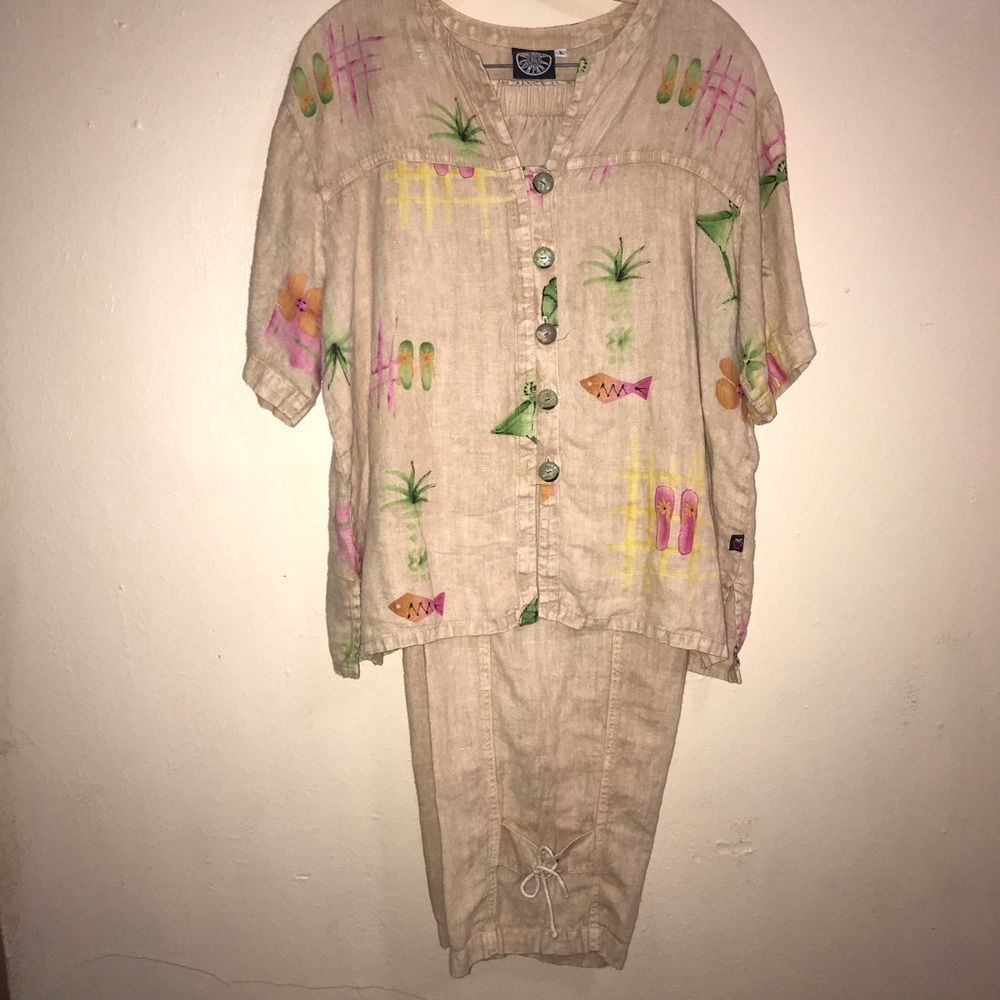 Size L 2 Piece Linen Beachy Set by Produce Company